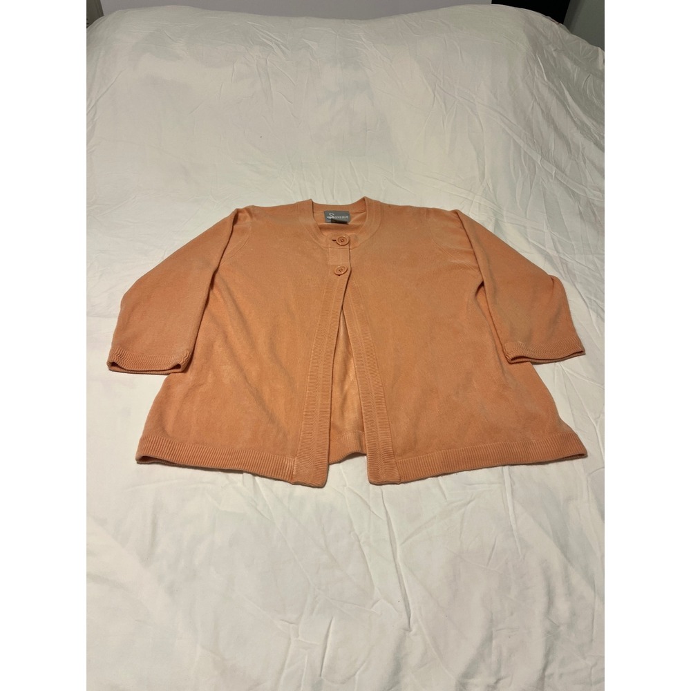 Swann Women Peach Orange 3/4 Sleeve Two Button Open Front Cardigan Sweater M